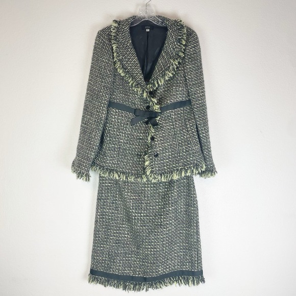 Jon Jackets & Blazers - Vintage JON Suit Jack Skirt 12 Fringe Alpaca Mohair Old Money Classic Elegant